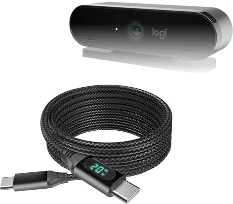 BoxWave Cable Compatible with Logitech 4K Pro Magnetic Webcam - PowerDisplay PD Cable (6ft) - USB-C to USB-C (100W), LED Wattage Info Extra Long Braided Nylon - Jet Black