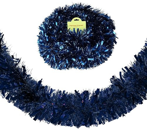 Navy Blue Tinsel for Christmas Tree 2M - Dark Blue Christmas Tinsel Shiny Garland Metallic Hanging Decorations for Xmas Party Indoor and Outdoor Decorations