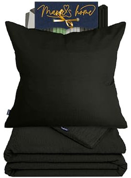 Marie´s Home Seersucker 1616.2356 - Juego de ropa de cama de 2 piezas, funda nórdica y 1 funda de almohada de 80 x 80 cm, color negro