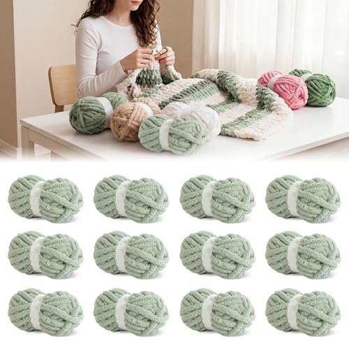 BALAPET 12 Stück grobes Chenille-Garn zum Häkeln und Stricken, 27 m, je Knäuel, weiches, flauschiges Kitting-Garn-Set, dickes Samt-Plüschgarn für Handarbeiten, Weben, Decken