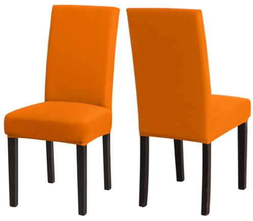Stuhlhussen 2er Set Orange, Stretch Esszimmer Stuhlbezug für Esszimmerstühle, Abnehmbarer Waschbarer Spandex Stuhlüberzug für Küchenstühle,Hotel, Bankett(Orange, 2 Stück)
