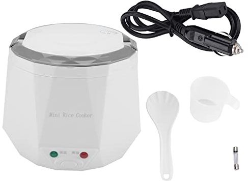 24V 1.6L Multifunctional Electric Rice Cooker, Mini Travel Food Steamer, Portable Meal Heater Food Warmer for Both Home And Trucks To Cook Rice Porridge Nutritious Eggs Warm Dishes (White)