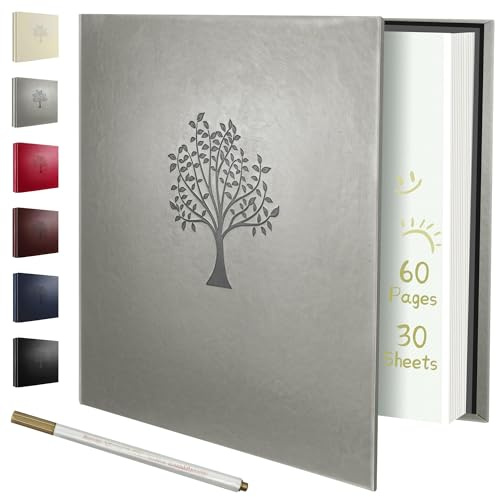 Rdylymx Large Photo Album Self Adhesive Scrapbook Album for 5x3 6x4 7x5 10x8 Pictures,60 Pages Leather Cover DIY Photo Book,Ideal Gifts for Family Travel Wedding Baby Grey
