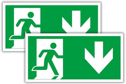 2 Stück-Schild Notausgang - Notausgangsschild Pfeil nach unten 30x15 cmx3mm Fluchtwegschild Rettungsweg Rettungsschild-Schild Notausgang für Infoschild - Fluchtweg - Sicherheitsmarkierung - BerpaHome