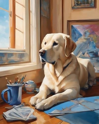 ZMHZMY Digitale Malerei auf Leinwand Labrador Retriever DIY Handgemalt Ölgemälde Kits auf Leinwand Geschenk für Weihnachten Geburtstag Home Haus Deko,40x50cm