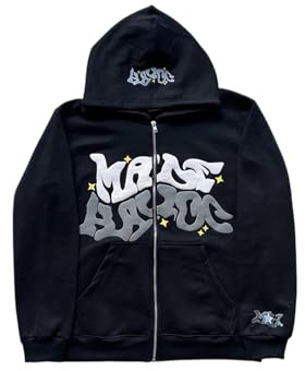 LIXQQS Hoodie Graffiti Tendance Y2K Hommes, Veste Zippée Oversize pour Un Look Urbain Streetwear, Sweat à Capuche Rétro Américain, Streetwear Hip Hop