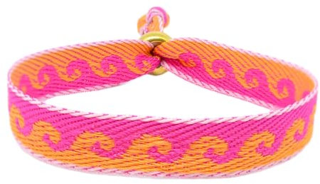 Selfmade Jewelry - Statement Festival Armband Stoff Armband Damen Stoffarmbänder in Pink für Festival Outfit Damen (Welle (Pink-Orange)