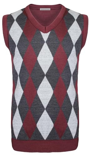 New Men Sleeveless Knitted V-Neck Argyle Pattern Jumper Top Sweater Vest with Ribbed Edge UK Size S M L XL