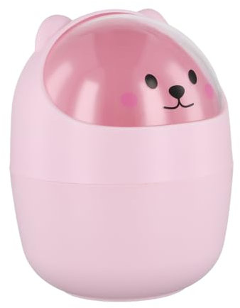 Poubelle de Table, Mini Poubelle de Bureau avec Couvercle, Mini Amovible Porte Stylo Mignon, Belle Corbeille à Papier, Plastique Poubelles de Maquillage (Rose)