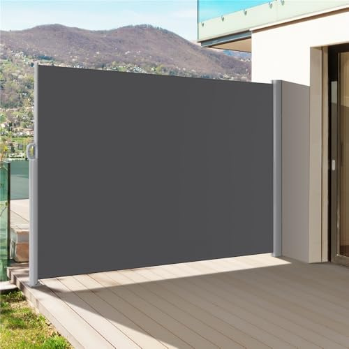 arvioo Seitenmarkise Ausziehbar, Schaffen Sichtschutz auf Garten, Ausziehbar bis 3 m, Blickdicht & Sonnenschutz & Automatische Aufrollfunktion, Seitenmarkise aus Stahlgestell (Anthrazit, H 153 cm)