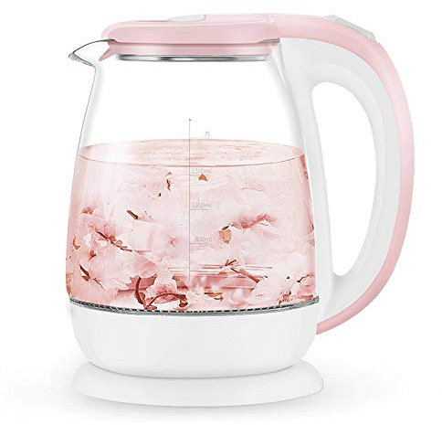 QGKWJP Bouilloires électriques Bouilloire électrique Automatique en Verre Rose 1,8 l 1500 W Chauffe-Eau théière bouillante Cuisine Aliance contrôle de la température Vision