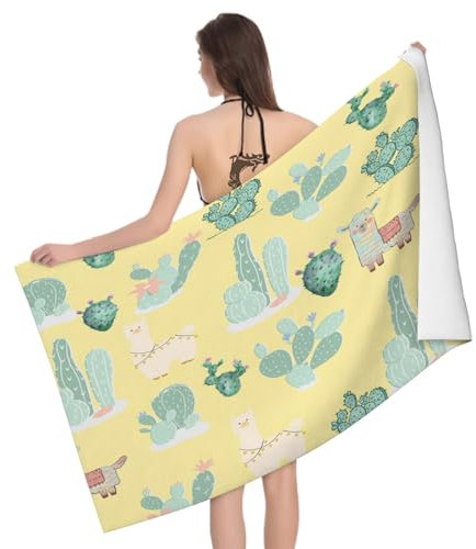 Große Strandtücher Alpaka Motiv Badetuch Wasseraufnahme Extra Microfiber, 3D Pflanze Strandtuch Schnell Trocknend Mikrofaser Kinder Erwachsene (100x200 cm)
