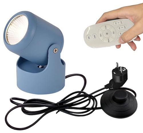 FSLiving 7W LED Accent Uplight mit 1,8m Schaltkabel, Dimmbares Spotlight mit Fernbedienung, led Wandleuchte Wandspot mit Schalter für Galerie Ausstellung Platte Gemälde,blau