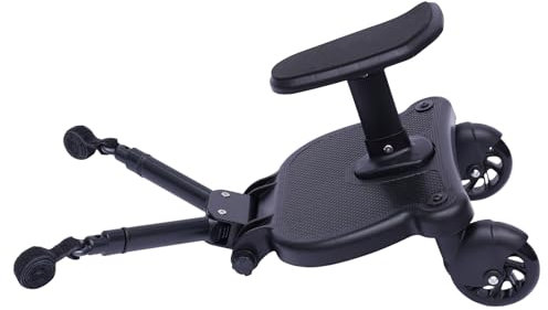 Buggy Board mit Sitz, Trittbrett, Universal Stehbrett, 360°Zweirad Design, Kinderwagen Zubehör, mit Kinderwagensitz, Passend für Jeden Kinderwagen Erhältlich(Schwarz)