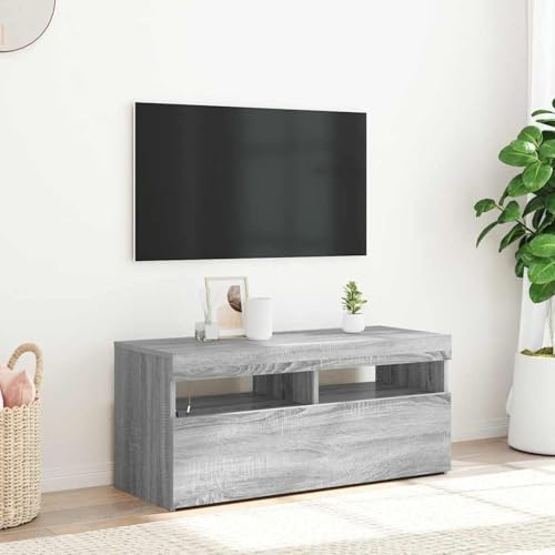 Gecheer Meuble TV avec lumières LED Gris Sonoma 90 x 35 x 40 cm, meuble TV moderne, meuble TV, meuble TV, meuble TV, meuble de salon, meuble TV