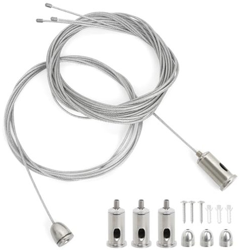 CTYUEYUN Set di 4 ganci per corda, 1,5 mm x 2 m, per corda regolabile, supporto per fune metallica, fissaggio a soffitto, foto