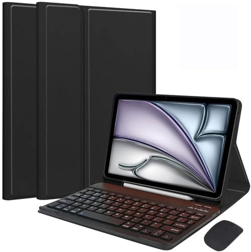 HEKUEUN Custodia con Tastiera per iPad 10,2 Pollici 9a/8a/7a Generazione (2021/2020/2019) iPad Air 3/iPad PRO 10,5 Pollici con Mouse Tastiera Bluetooth Magnetica Staccabile con Portapenne,Nero