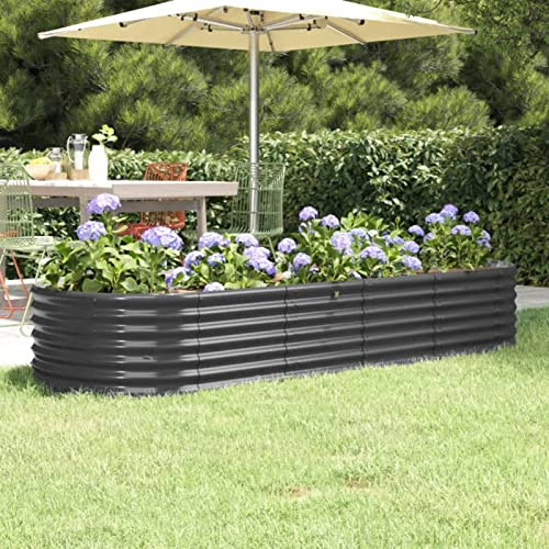IKAYAA Hochbeet Metall 224 x 80 x 36 cm, Gemüsebeet ovale, Pflanzkasten Outdoor, Blumenkasten, Garten Pflanzkasten Hoch, Blumenbeet, Hochbeete für Garten aus Stahl, Gartenbeet für Garten Anthrazit