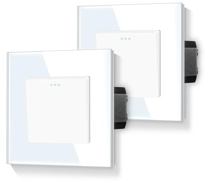 LIAONFOY 1 Fach 1 Weg Lichtschalter Glasrahmen Tasten Schalter Ein Aus Schalter Knopf steuerung Wandschalter Unterputz Weiß 110-250V 86mm 2 Stück