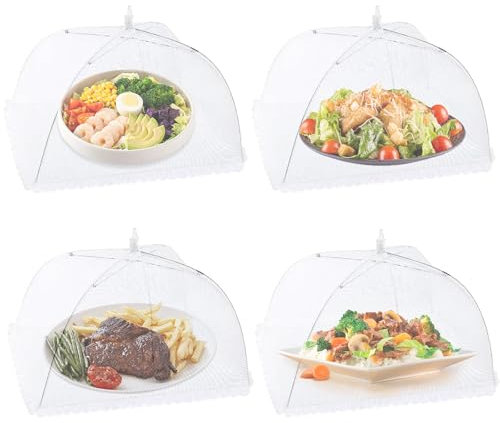 4 Pack Food Covers Mesh Pop Up 32x32cm, Food Net Cover Foldable Insect Proof Food Covers for Home Outdoor Camping Picnics BBQs Parties