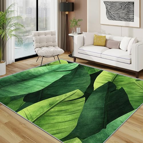 Generisch Tropische Blätter Teppich Wohnzimmer 160x230 cm, Grün Pflanzen Bananenblätter Teppiche, Dschungel Botanisch Waschbar Kurzflor Groß Teppiche Für Schlafzimmer Kinderzimmer, Grün