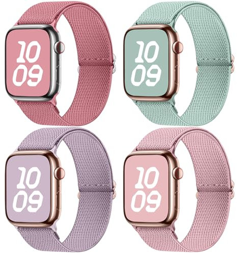 Fullmosa 4 Pack Correa Resistente al Agua Compatible con Apple Watch 44mm 46mm 45mm 42mm(Series10) 49mm,Correa Nylon Elástico para iWatch Series SE/10 9 8 7 6 5 4 3 /Ultra para Mujeres y Hombres