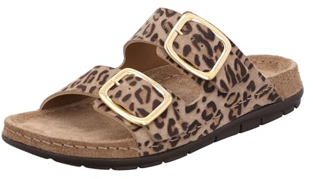 Rohde Damen Pantolette Leder Zweischnaller mit Leopardenmuster Rodigo-D 5890, Größe:42 EU, Farbe:Beige