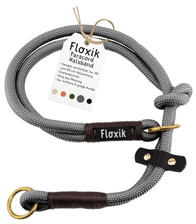 Floxik Paracord Hundehalsband Grau | Hohe Reißfestigkeit & Sicherheit Dank des Zugstopp Halsband Hunde | flexibel verstellbar 30-60cm | Ideal für mittlere & große Hunde | Wetterfest & Pflegeleicht