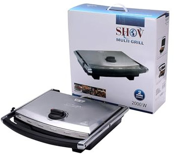 Shov Kontaktgrill, Paninimaker, Tischgrill 3 in 1 mit 2000 Watt Fettauffangbehälter XXL Grillfläche Wählbar Antihaftbeschichtung Granit oder Teflon (Teflon)