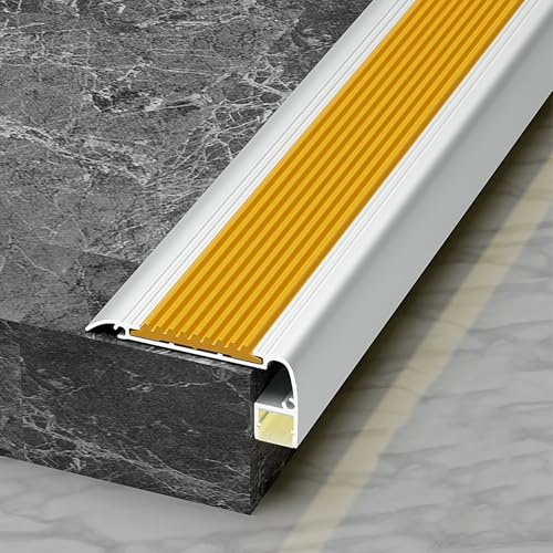 Treppenkantenprofil Alu mit LED-Kanal, Stufenkantenprofil, Treppenstufen Verkleiden, Winkelprofil Aluminium, für Innen- und Außentreppen(Yellow,150cm/59in)