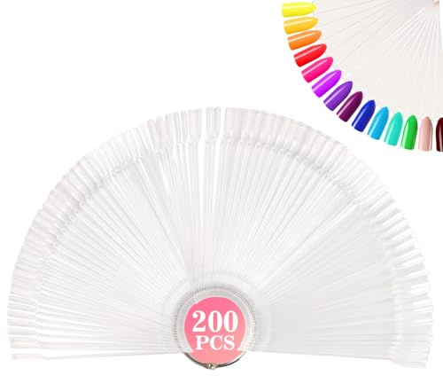 RAQEHO Nail Art Nagel Display Stöcke - 200 Stück Klare Nagellack-Farbkarten mit Ring, Acryl-Nagellackproben-Stöcke, Übungs-Nagel Tips für Gelnägel, Nageldesign Zubehör für Nageltechnikerinnen | Acryl Nagellack Proben Nagel Praxis Stick Gel Polish Display Stick Nail Supply für Techniker Anfänger