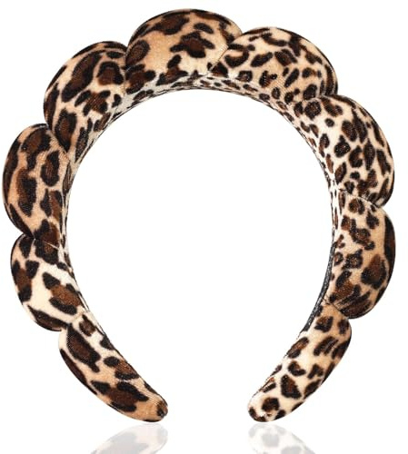 Auroriel Leopard Spa Stirnband, Schwamm Make up Stirnbänder, Hautpflege Stirnband, Weiches Haarband, zum Gesicht Waschen und Gesicht Reinigung Für Mädchen Frauen