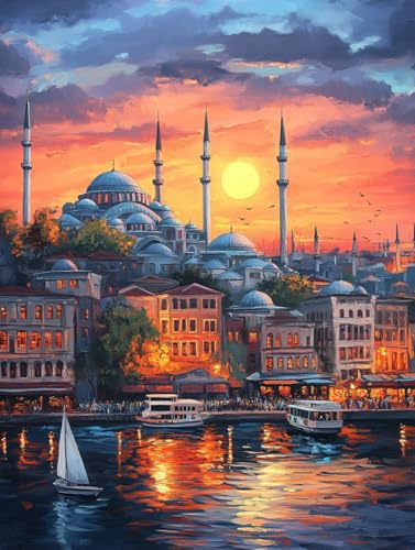 Generisch Istanbul Sonnenuntergang Diamant Painting Pictures, DIY Diamant Art Painting Kits, Diamond Painting Set for Adults Anfänger, Mosaic Making Home Decor 30x40cm 497