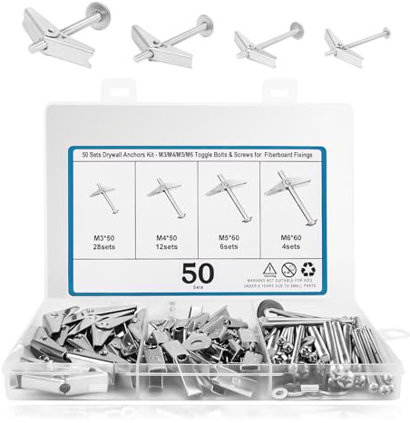 Kippdübel, 4 Größen Knebelschraube und Flügelmutter, M3/M4/M5/M6 Federklappdübel, Spreizdübel aus verzinktem Kohlenstoffstahl, Metall-Dübel für Hohlwände