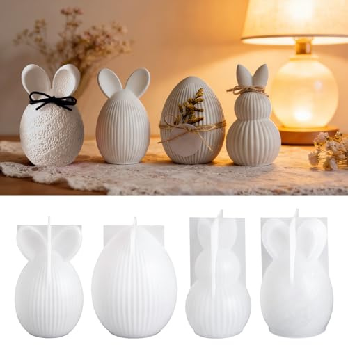 4 stampi in silicone per Pasqua, per primavera, coniglio pasquale, in silicone, per colata di uova di Pasqua, per gesso e cera di soia (A)