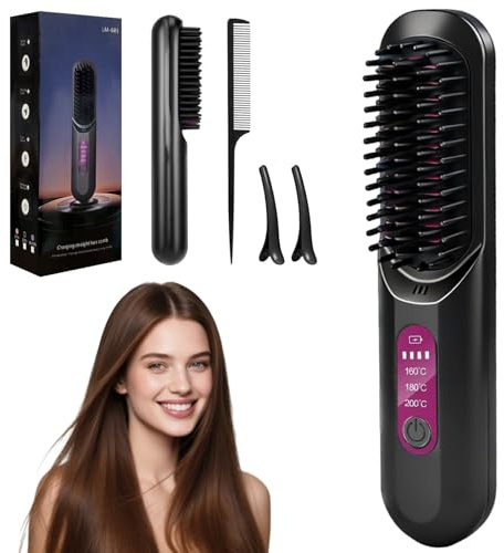 Glättbürste Kabellos Stylingbürste für Kurze Haare, Tragbare Glättungsbürste für Haarstyling, Go Brush Pro, Tragbar & Wiederaufladbar Styling Bürste für Reisen und Täglichen Gebrauch.