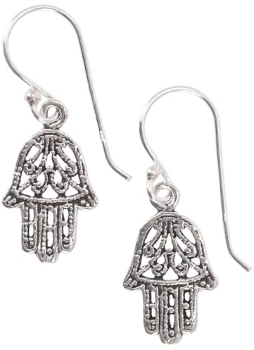 Silberohrringe Fatimas Hand, Hamsa Hand Talisman, Glücksbringer