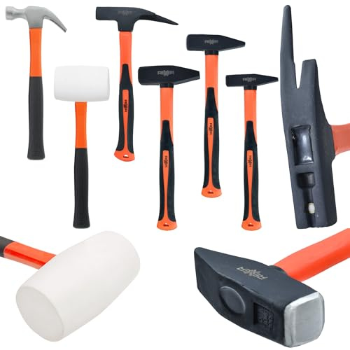 REXXER Hammer Set 6-teilig – Universal Hammer Set mit Fiberglasstiel – Schlosserhammer, Gummihammer, Zimmermannshammer & Klauenhammer – Werkzeug Set für Werkstatt, Bau & Haushalt