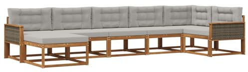 vidaXL Outdoor-Sofagarnitur mit Kissen 7 pcs Natürlich und Hellgrau, Moderner Garten-Sofa, Flexible Sitzgelegenheit, wetterfestes Set für Entspannung im Hinterhof