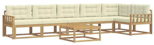 vidaXL Outdoor-Sofagarnitur 7 pcs Weiß und Creme 79 x 79 x 37 cm, Moderne Garten-Sofa-Ecke, wetterfestes Set, modulares Lounge-Möbel, ergonomisch & Akazien-Stil