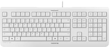 CHERRY KC 1000, Wired Keyboard, EU Layout (QWERTY), Plug & Play via USB Port, Flat Design, Whisper-Quiet Keystrokes, White-Grey