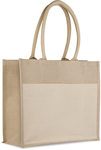 Subito disponibile Borsa Shopper Shopping in Juta con Tasca Esterna di Cotone