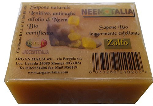 BIOGRAL - Set 4 Sapone Zolfo Solido con Olio di Neem (100 gr) Sapone Antibatterico per Viso, Mani e Corpo, Naturale Biologico Certificato Prodotto in Italia, Ideale come Regalo Donna Uomo