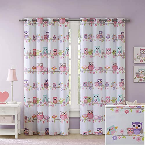 MI ZONE KIDS Bett in Einer Tasche und Fenstervorhang, Weißer Vorhang mit Eulen, 50 W x 84 L (Pack of 1)