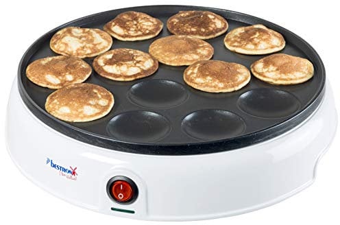 Bestron Poffertjes Maker in Retro Design, Mini Pancake Maker, con revestimiento antiadherente, Sweet Dreams, 800 W, Color: Blanco