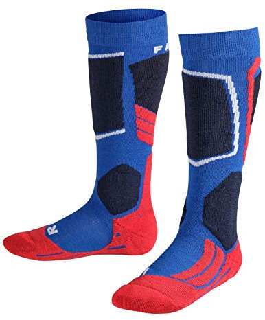 FALKE Unisex Kinder Skisocken SK2 Intermediate K Kh Wolle Funktionsmaterial warm dick 1 Paar, Blau Cobalt Blue 6941, 35-38