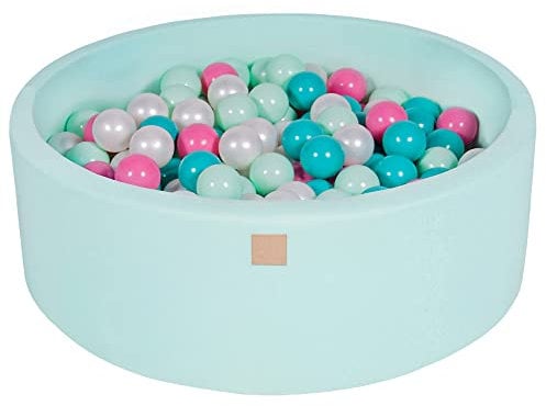 MEOWBABY Piscina di Palline per Bambini - Tondo 90x30cm Piscine con 200 Palline Colorate, Cotone, Menta: Bianco Perla/Turchese/Rosa Chiaro/Menta