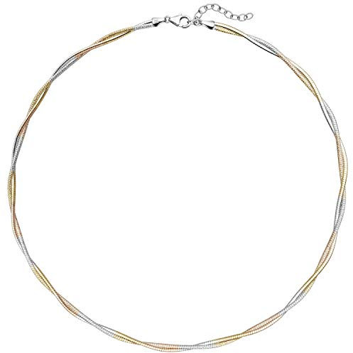 4mm Halskette Collier Halsreif geflochten 925 Silber vergoldet bicolor 45-49cm