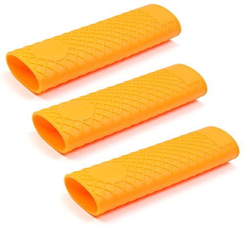 MroMax Lot de 3 maniques en silicone antidérapant de 15,5 cm, résistant à la chaleur, pour casseroles en fonte, woks, poêles, poêles, four, orange