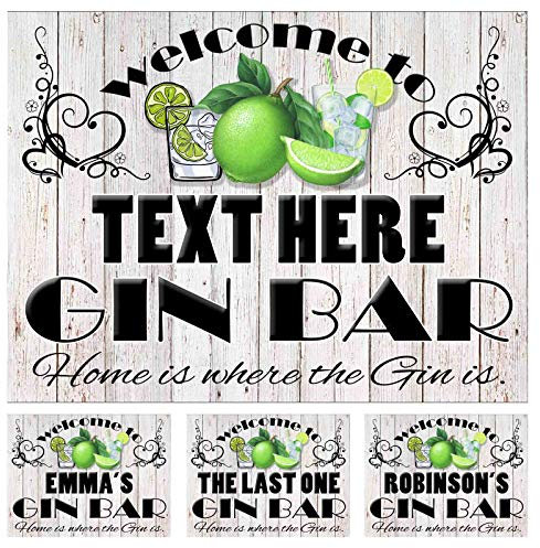PERSONALISED GIN BAR NOVELTY GIFT IDEA METAL TIN WALL SIGN GIN GLASSES & LEMON THEME HOME BAR PARTY (117PER) (10 x 8 (267mm x 200mm))